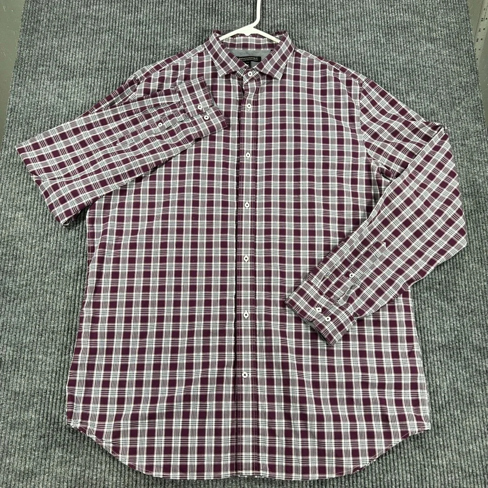 Banana Republic Shirt Mens 2XLT XXL Tall Purple Plaid Long Sleeve Button Up‎